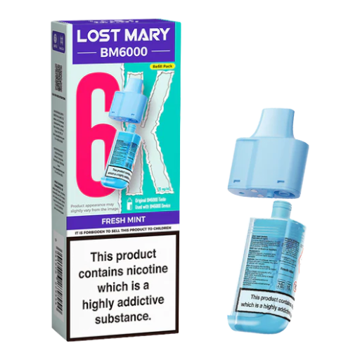 Fresh Mint – Lost Mary BM6K – prefilled pod refills (Fresh Mint Lost Mary BM6000 Refill Pack)